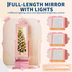 Meuble-armoire à bijoux pour enfants, organisateur de bijoux sur pied avec miroir pleine longueur, 3 tiroirs de rangement, armoire à bijoux-miroir de coiffeuse pour filles