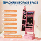 Meuble-armoire à bijoux pour enfants, organisateur de bijoux sur pied avec miroir pleine longueur, 3 tiroirs de rangement, armoire à bijoux-miroir de coiffeuse pour filles