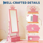 Meuble-armoire à bijoux pour enfants, organisateur de bijoux sur pied avec miroir pleine longueur, 3 tiroirs de rangement, armoire à bijoux-miroir de coiffeuse pour filles