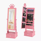 Meuble-armoire à bijoux pour enfants, organisateur de bijoux sur pied avec miroir pleine longueur, 3 tiroirs de rangement, armoire à bijoux-miroir de coiffeuse pour filles