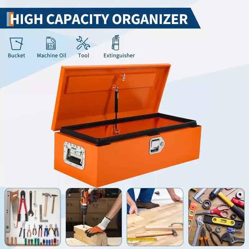 Boîte à outils en acier pour plateau de camion, Rangement étanche en tôle, Boîte à outils portable, Verrou et poignées latérales, pour pick-up, remorque, atelier