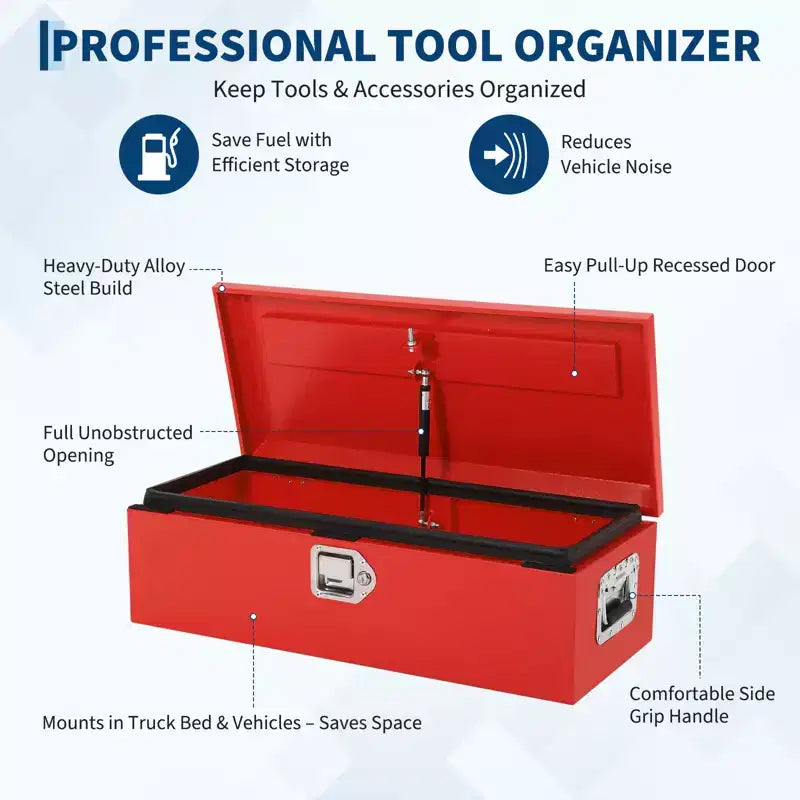 Boîte à outils en acier pour plateau de camion, Rangement étanche en tôle, Boîte à outils portable, Verrou et poignées latérales, pour pick-up, remorque, atelier