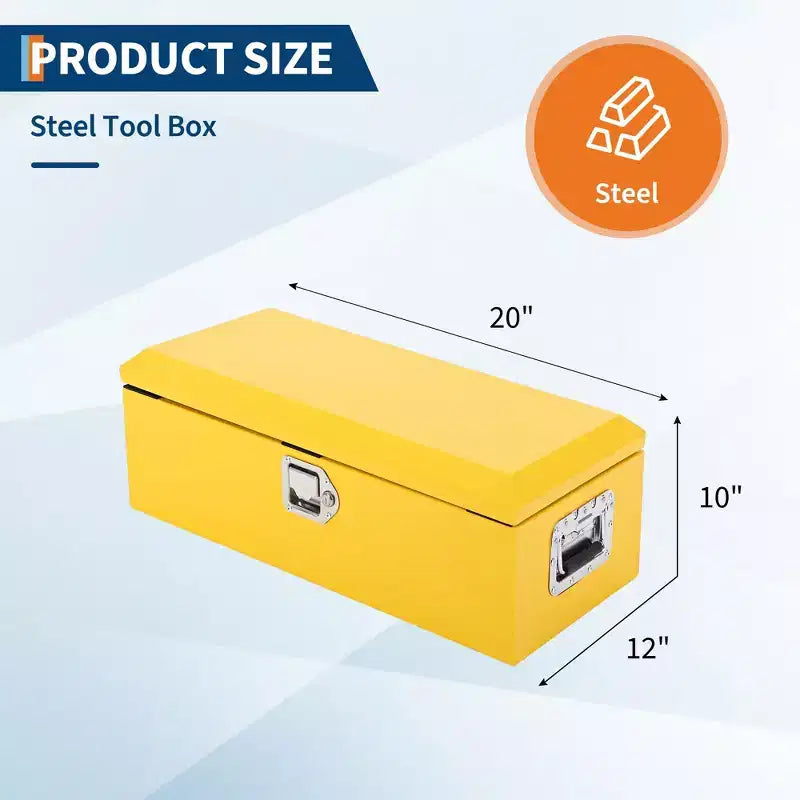 Boîte à outils en acier pour plateau de camion, Rangement étanche en tôle, Boîte à outils portable, Verrou et poignées latérales, pour pick-up, remorque, atelier