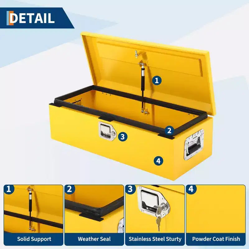 Boîte à outils en acier pour plateau de camion, Rangement étanche en tôle, Boîte à outils portable, Verrou et poignées latérales, pour pick-up, remorque, atelier