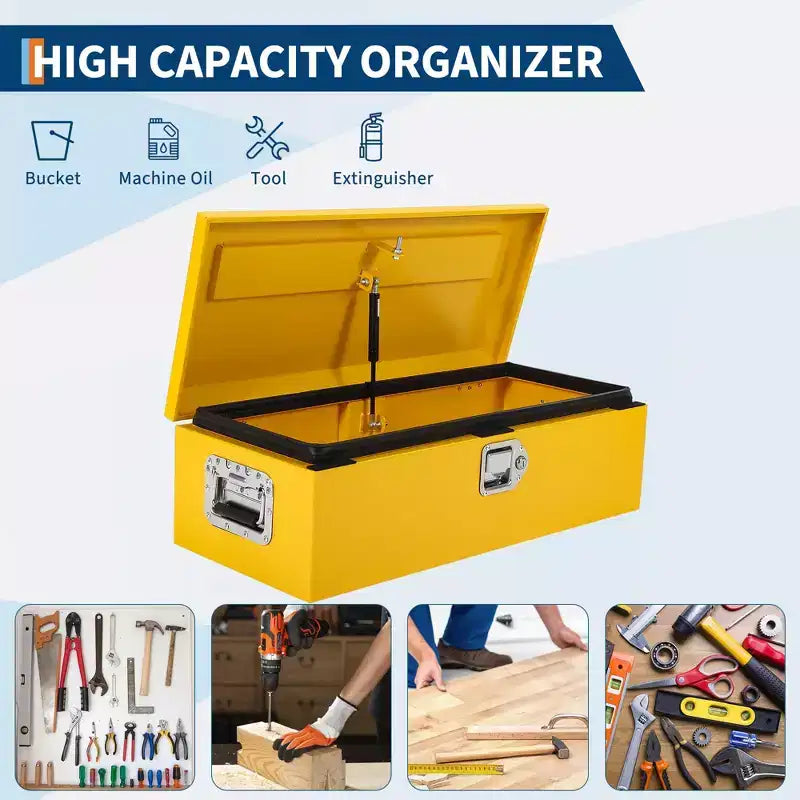 Boîte à outils en acier pour plateau de camion, Rangement étanche en tôle, Boîte à outils portable, Verrou et poignées latérales, pour pick-up, remorque, atelier