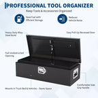Boîte à outils en acier pour plateau de camion, Rangement étanche en tôle, Boîte à outils portable, Verrou et poignées latérales, pour pick-up, remorque, atelier