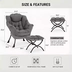 Fauteuil paresseux Summit Adventure avec pouf Fauteuil d'appoint moderne rembourré avec accoudoirs et poche latérale Gris foncé