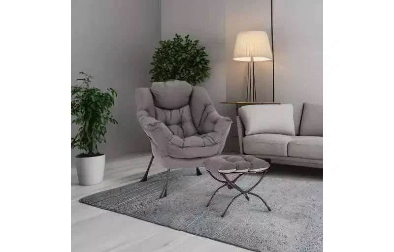 Fauteuil paresseux Summit Adventure avec pouf Fauteuil d'appoint moderne rembourré avec accoudoirs et poche latérale Gris foncé