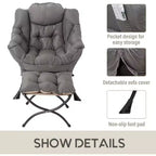 Fauteuil paresseux Summit Adventure avec pouf Fauteuil d'appoint moderne rembourré avec accoudoirs et poche latérale Gris foncé