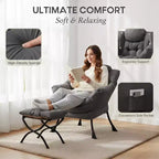 Fauteuil paresseux Summit Adventure avec pouf Fauteuil d'appoint moderne rembourré avec accoudoirs et poche latérale Gris foncé