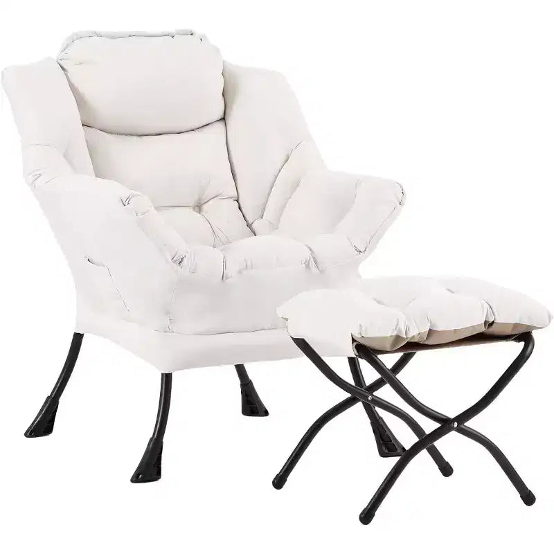 Summit Adventure Lazy Chair with Ottoman Modern Accent Leisure Upholstered Armchair with Armrests Side Pocket Dark Grey