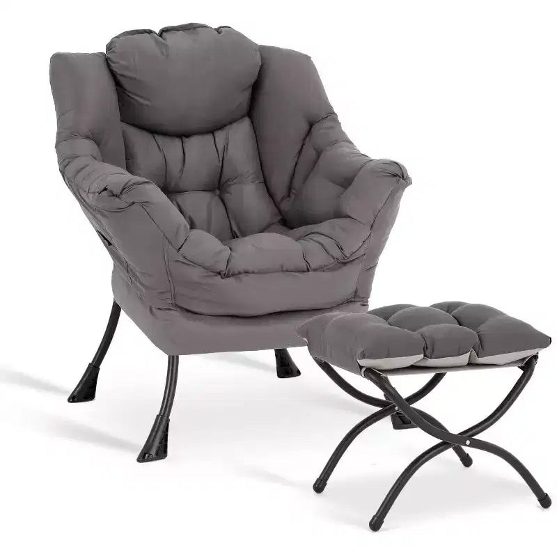 Fauteuil paresseux Summit Adventure avec pouf Fauteuil d'appoint moderne rembourré avec accoudoirs et poche latérale Gris foncé