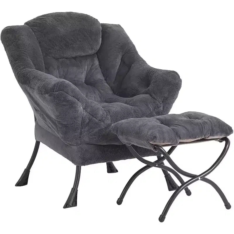 Fauteuil paresseux Summit Adventure avec pouf Fauteuil d'appoint moderne rembourré avec accoudoirs et poche latérale Gris foncé