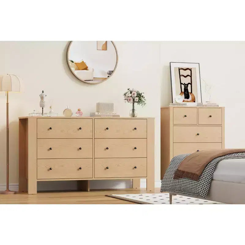COZONY Commode à 6 tiroirs 50 pour chambre, commode moderne en bois avec rangement profond pour salon et entrée