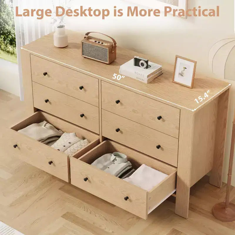 COZONY Commode à 6 tiroirs 50 pour chambre, commode moderne en bois avec rangement profond pour salon et entrée