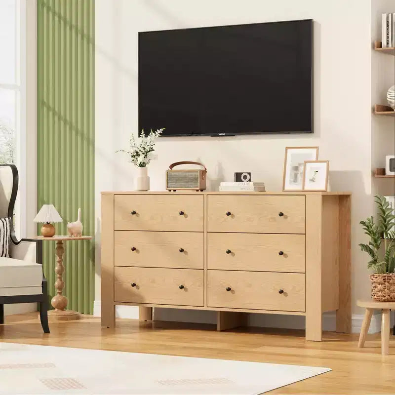 COZONY Commode à 6 tiroirs 50 pour chambre, commode moderne en bois avec rangement profond pour salon et entrée