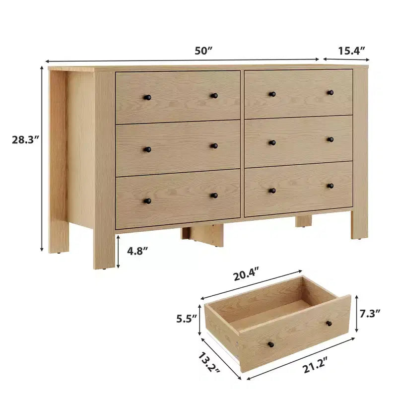 COZONY Commode à 6 tiroirs 50 pour chambre, commode moderne en bois avec rangement profond pour salon et entrée