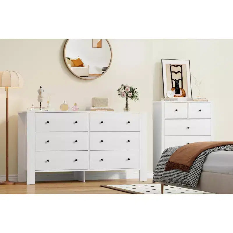 COZONY Commode à 6 tiroirs 50 pour chambre, commode moderne en bois avec rangement profond pour salon et entrée