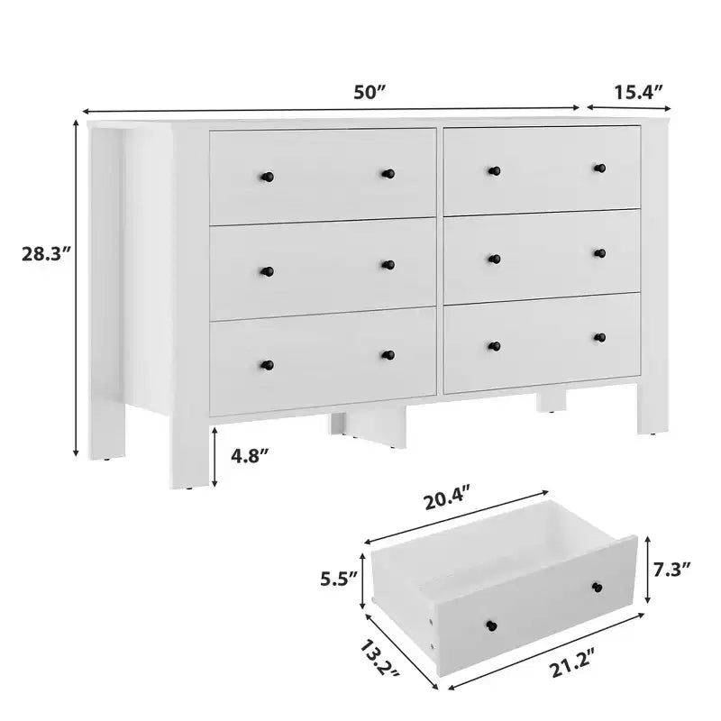 COZONY Commode à 6 tiroirs 50 pour chambre, commode moderne en bois avec rangement profond pour salon et entrée