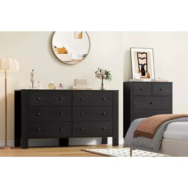 COZONY Commode à 6 tiroirs 50 pour chambre, commode moderne en bois avec rangement profond pour salon et entrée