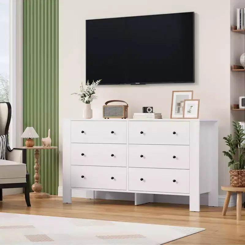 COZONY Commode à 6 tiroirs 50 pour chambre, commode moderne en bois avec rangement profond pour salon et entrée