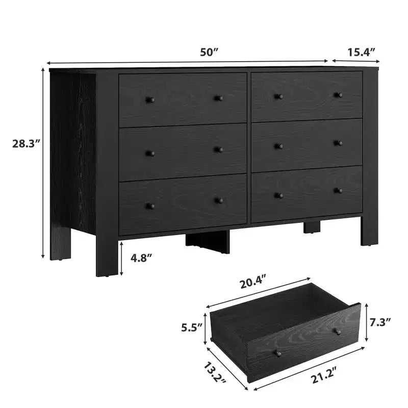 COZONY Commode à 6 tiroirs 50 pour chambre, commode moderne en bois avec rangement profond pour salon et entrée