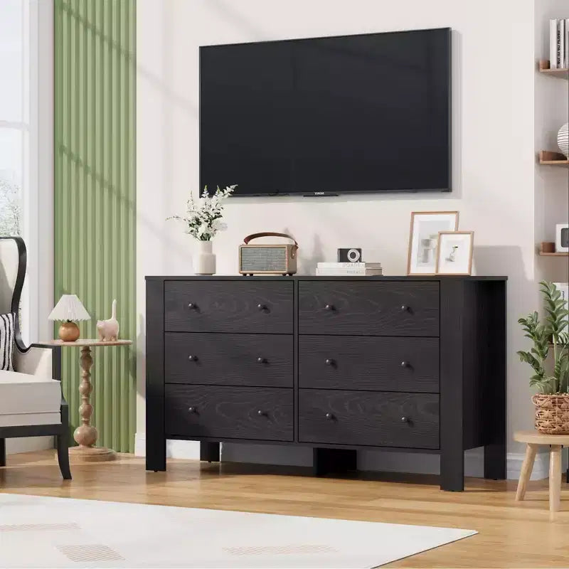 COZONY Commode à 6 tiroirs 50 pour chambre, commode moderne en bois avec rangement profond pour salon et entrée