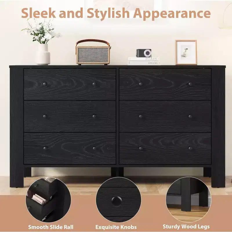 COZONY Commode à 6 tiroirs 50 pour chambre, commode moderne en bois avec rangement profond pour salon et entrée