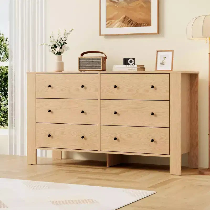 COZONY Commode à 6 tiroirs 50 pour chambre, commode moderne en bois avec rangement profond pour salon et entrée