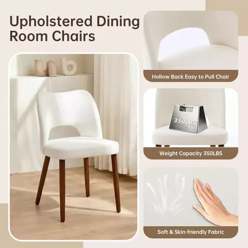 Lot de 2 chaises de salle à manger Acekool en bois, chaises de cuisine de ferme avec revêtement en tissu et pieds en bois pour salle à manger