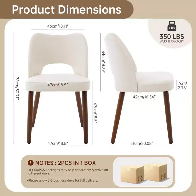 Lot de 2 chaises de salle à manger Acekool en bois, chaises de cuisine de ferme avec revêtement en tissu et pieds en bois pour salle à manger
