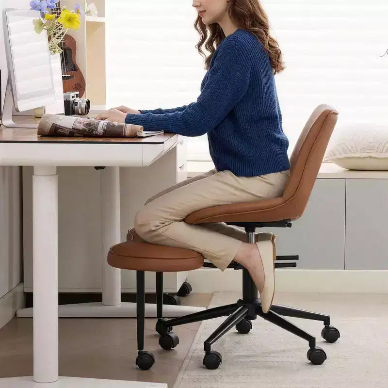 Fauteuil de relaxation ergonomique à pattes croisées, chaise de méditation réglable avec support lombaire, pivotant à 360°, en cuir PU,