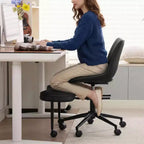 Fauteuil de relaxation ergonomique à pattes croisées, chaise de méditation réglable avec support lombaire, pivotant à 360°, en cuir PU,