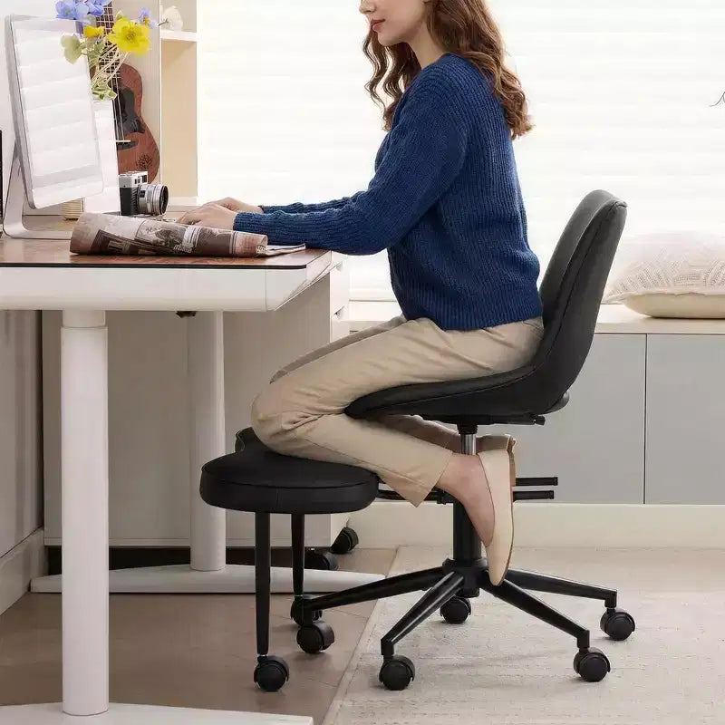 Fauteuil de relaxation ergonomique à pattes croisées, chaise de méditation réglable avec support lombaire, pivotant à 360°, en cuir PU,
