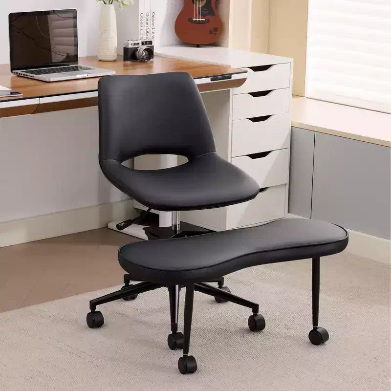 Ergonomic Cross-Legged Lounge Chair, Adjustable Meditation Chair with Lumbar Support, 360 Swivel, PU Leather,