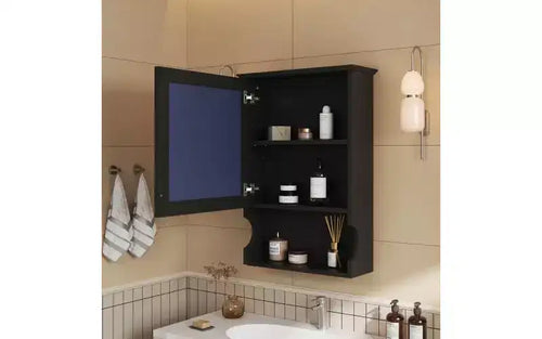 AMMER Armoire de salle de bain murale 50,8 cm avec miroir, rangement mural avec porte, armoire à pharmacie murale avec miroir, noire