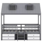 Luxystar Lit cabane moderne en bois avec 4 tiroirs et étagère