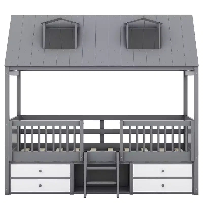 Luxystar Lit cabane moderne en bois avec 4 tiroirs et étagère