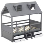 Luxystar Lit cabane moderne en bois avec 4 tiroirs et étagère
