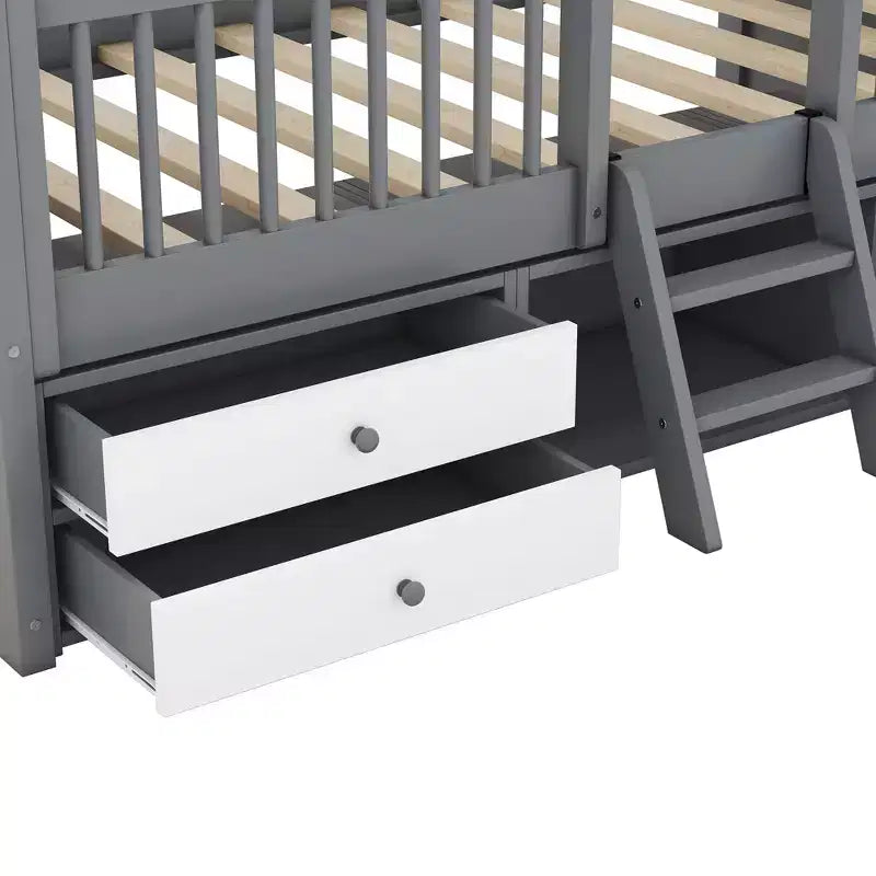Luxystar Lit cabane moderne en bois avec 4 tiroirs et étagère