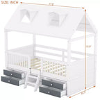 Luxystar Lit cabane moderne en bois avec 4 tiroirs et étagère