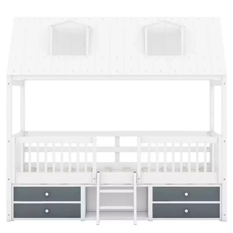 Luxystar Lit cabane moderne en bois avec 4 tiroirs et étagère