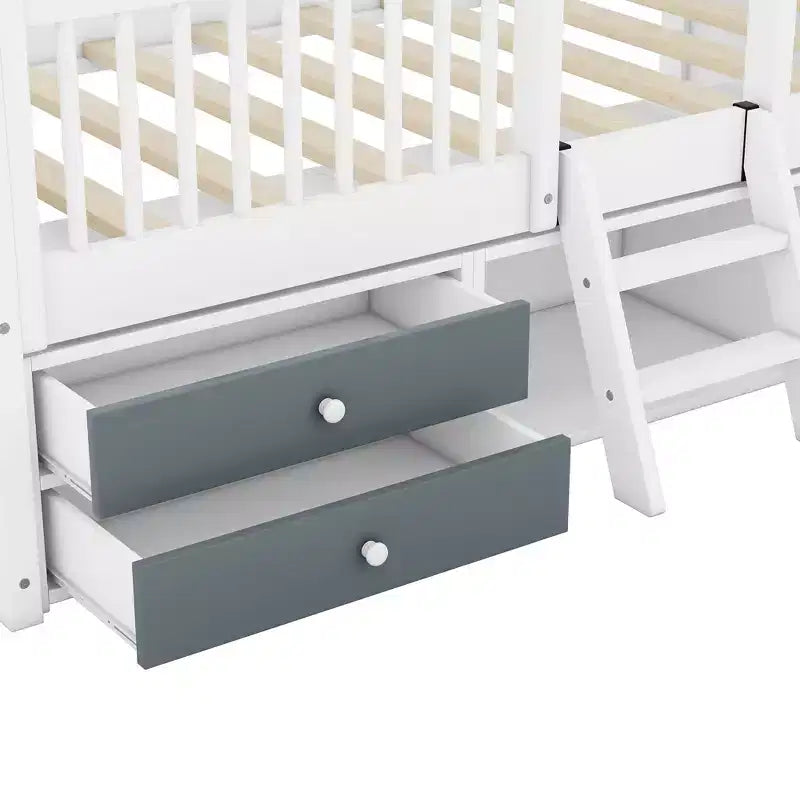 Luxystar Lit cabane moderne en bois avec 4 tiroirs et étagère