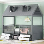 Luxystar Lit cabane moderne en bois avec 4 tiroirs et étagère