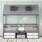Luxystar Modern Wood House Bed Frame with 4 Drawers and Shelf