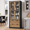 72 Tall Kitchen Pantry Cabinet with 2 Drawers, Farmhouse Kitchen Cupboard with Glass Doors and Adjustable Shelves, for Dining Room