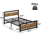 Cadre de lit plateforme entièrement métallique avec tête de lit en bois, robuste, antidérapant, grand espace de rangement sous le lit, pas besoin de sommier tapissier, silencieux, taille double