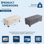 Banc de rangement ottoman de 129 cm avec charnière de sécurité à fermeture lente, banc rembourré capitonné pour chambre et salon, capacité de poids de 303 kg, 113 litres