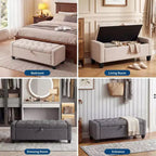 Banc de rangement ottoman de 129 cm avec charnière de sécurité à fermeture lente, banc rembourré capitonné pour chambre et salon, capacité de poids de 303 kg, 113 litres