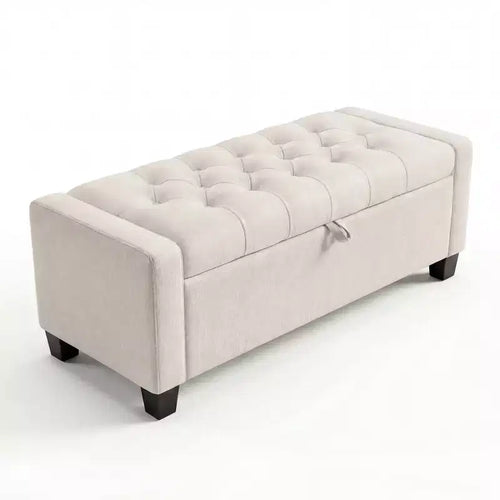 50.8in Storage Ottoman Bench with Safety Slow-Close Hinge, Tufted Upholstered Bench for Bedroom Living Room, 670 Lbs Weight Capacity 30 Gallons
